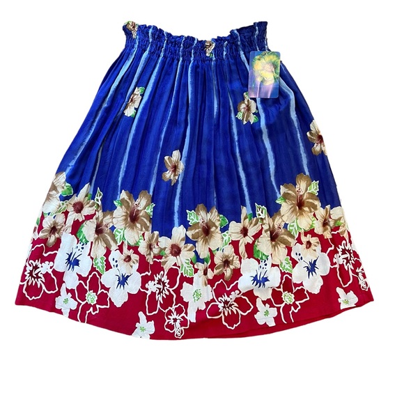 NWT Jams Word Floral Red Blue Gathered skirt, Size Large - Picture 5 of 5